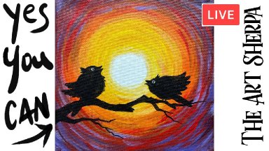 Easy Cute Birds Sunset 🌟🎨 How to Draw and  paint acrylics for beginners: Paint Night at Home