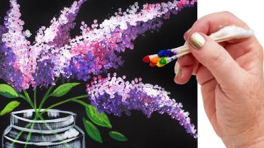 Lilacs in Mason Jar Q Tip Painting for Beginners Tutorial 🌷🎨💜