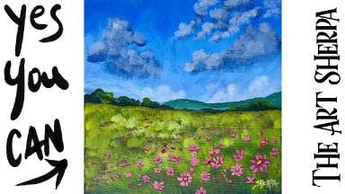 EASY wildflower landscape 🌟🎨 How to paint acrylics for beginners: Paint Night at Home
