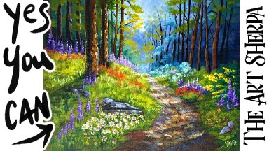 Floral Summer Forest path 🌟🎨 How to paint acrylics for beginners: Paint Night at Home