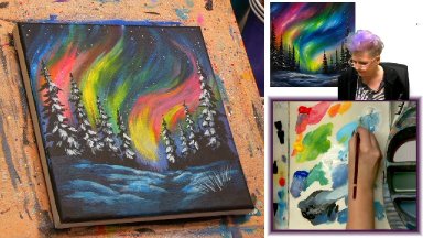Patron Exclusive Nornthern lights 🌟🎨 How to paint acrylics for beginners: Paint Night at Home