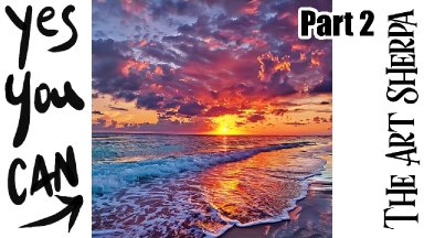 Stunning ocean Sunset clouds beach  How to paint acrylics for beginners: PART 2