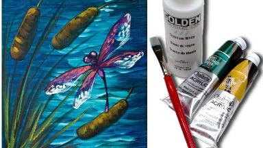 Dragonfly Pond Easy Beginner Acrylic Painting Tutorial