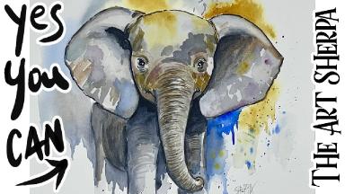 patron Elephant watercolor step by step