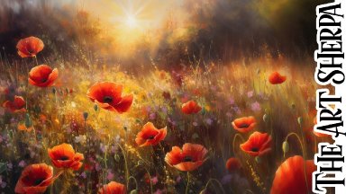 Poppy landscape with glowing light🌟🎨 How to paint acrylics for beginners: Paint Night at Home