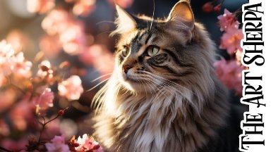 Maine Coon tabby Cat in pink Flowers 🎨 How to paint acrylics for beginners: Paint Night at Home