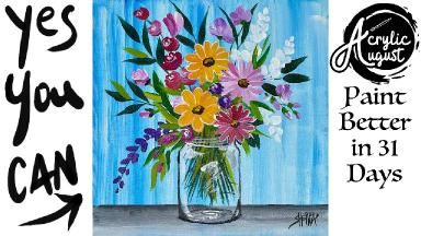 A vase of flowers  How to Draw and Paint tutorial for Beginners: Acrylic August | Day 2