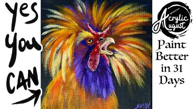 Crowing Rooster  How to Draw and Paint tutorial for Beginners: Acrylic August | Day 16