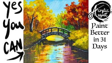 Autumn Bridge landscape 🌟🎨 How to Draw and Paint tutorial for Beginners: Acrylic August | Day