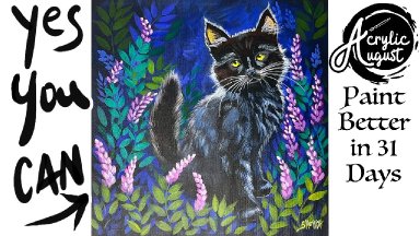 Black Kitten night Garden 🌟🎨 How to  Paint tutorial for Beginners: Acrylic August | Day 31