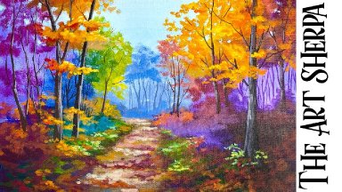 Autumn path 🌟🎨 How to Draw and Paint tutorial for Beginners | paint night at home