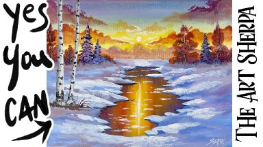 Sunset Winter Landscape  How to Draw and Paint tutorial for Beginners Winter Wonder #art #painting