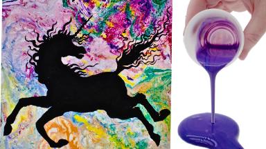 Unicorn Flow Flip Cup Dirty Pour Acrylic Fluid Painting For