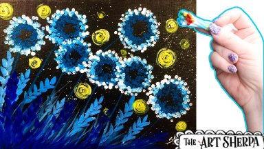 Easy Q-Tip Dandelion and Fireflies Acrylic Painting on Canvas STEP By STEP Beginner Painting