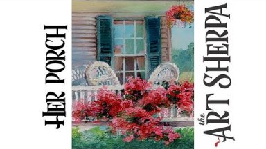 Bougainvillea vine sun porch How to paint with Acrylic on Canvas #playlive #derpsquad