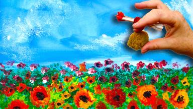 EASY Poppies🌹 NO BRUSHES ACRYLIC Painting  Sponge And Cotton Swabs  BEGINNERS Acrylic Painting