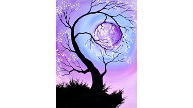 Cherry Tree holding the Moon Step by Step Acrylic Painting for Beginners