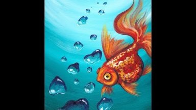 Goldfish and Realistic Underwater Bubbles Step by Step Acrylic Painting Tutorial  for Beginners