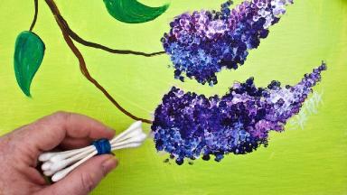 LILACS Cotton Swabs Painting Technique for BEGINNERS EASY Acrylic Painting