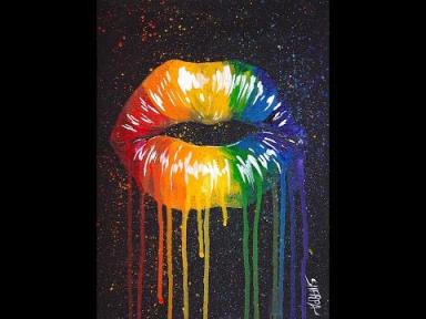 Beginners Drippy Rainbow Lips  Acrylic Painting on Canvas  #LisaFrankInspired