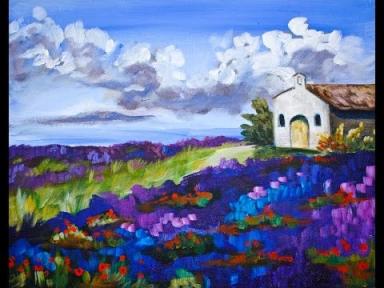 Lavender Field Landscape Step by Step Acrylic Painting on Canvas for Beginners