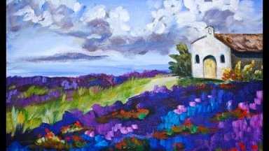 Lavender Field Landscape Step by Step Acrylic Painting on Canvas for Beginners
