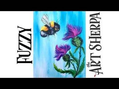 How to paint A fuzzy Bumble bee and Thistles with Acrylic #playlive #derpsquad