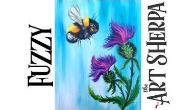 How to paint A fuzzy Bumble bee and Thistles with Acrylic #playlive #derpsquad