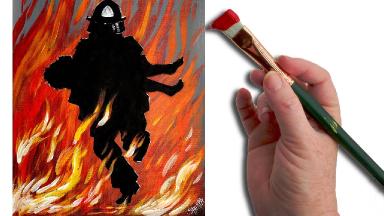Easy Fire acrylic Painting tutorial Fireman Rescue