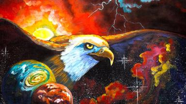 100k live Day and Night Galaxy Eagle Painting acrylic Tutorial for beginners