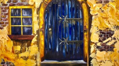 Old Blue Door  with Stucco beginners acrylic painting tutorial #bigartquest