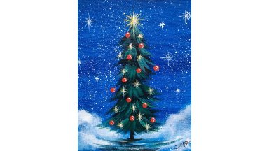 Simple Christmas TREE Step by Step Acrylic Painting on Canvas for Beginners