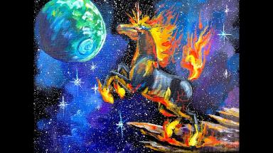 Beginner Acrylic Painting tutorial Galaxy Fire Unicorn step by step
