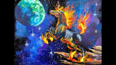 Beginner Acrylic Painting tutorial Galaxy Fire Unicorn step by step