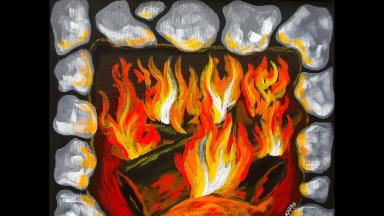 How to paint Fire and a FIREPLACE Beginner Acrylic painting Tutorial