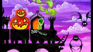 Spooky Train Step by Step Acrylic Painting on Canvas for Beginners