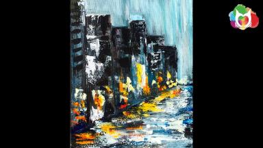 Learn to paint Pallet knife Abstract Rainy Day City Street  Acrylic Painting on Canvas