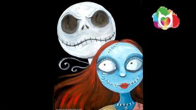 Jack and Sally in LOVE  Acrylic Painting Tutorial for Beginners