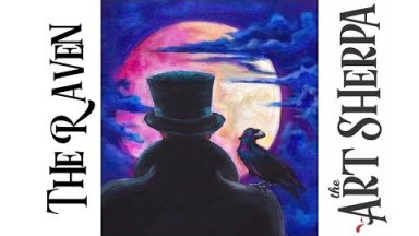 How to paint with Acrylic on Canvas Raven and Full moon Live stream