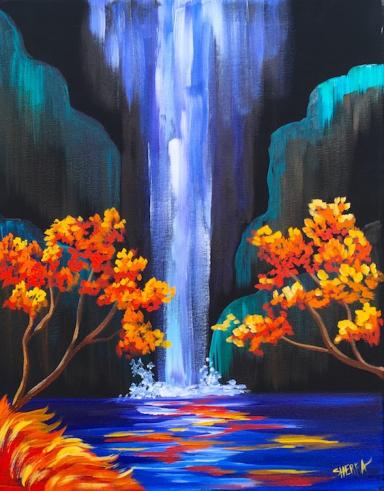 Autumn Aloha Tropical Waterfall Step By Step Acrylic Painting On Canvas ...