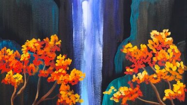 Autumn Aloha Tropical Waterfall Step by Step Acrylic Painting on Canvas for Beginners