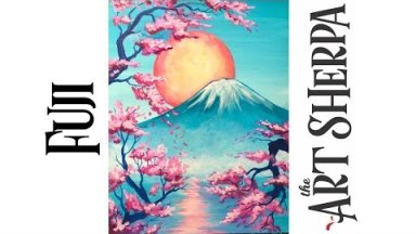 Mt Fuji How to paint with Acrylic on Canvas Cherry Blossom