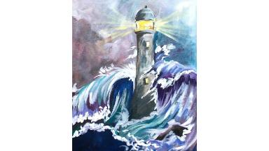 Stormy SEA and Lighthouse Step by Step Acrylic Painting on Canvas for Beginners