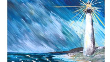 Lighthouse in a Storm - Step by Step Acrylic Painting on Canvas for Beginners