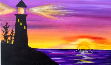 Sunrise Lighthouse Step by Step Acrylic Painting on Canvas for Beginners