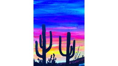 Easy Desert Sunset Saguaro's in silhouette Acrylic painting tutorial on Canvas