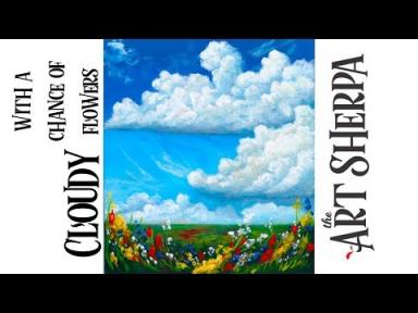 Fluffy Clouds and Wild flowers landscape How to paint  Acrylic