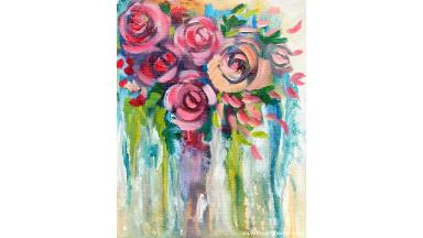 EASY Drip Roses STEP  by STEP painting on canvas for BEGINNERS