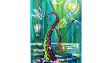 Kevin the Kraken visits Dragonflies Acrylic painting tutorial Q and A