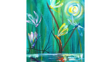 Dragonfly Pond Easy Beginner Acrylic Painting tutorial